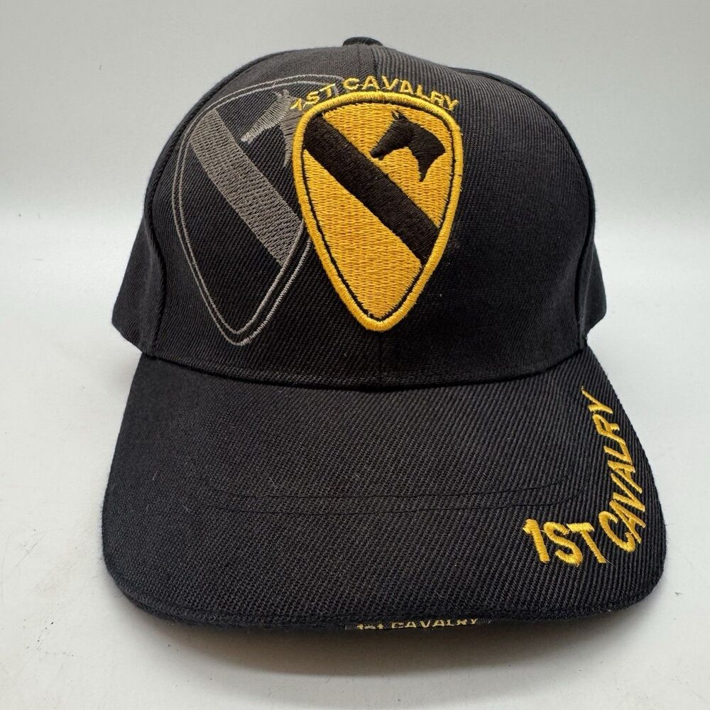 U.S. Army 1st Cavalry Division Logo Hat Black Golden Lion Acrylic Baseball Cap